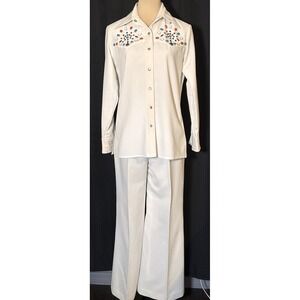 Vintage Sir James 60s 70s Polyester Pant Suit Dagger Flare Disco Mod Rockabilly